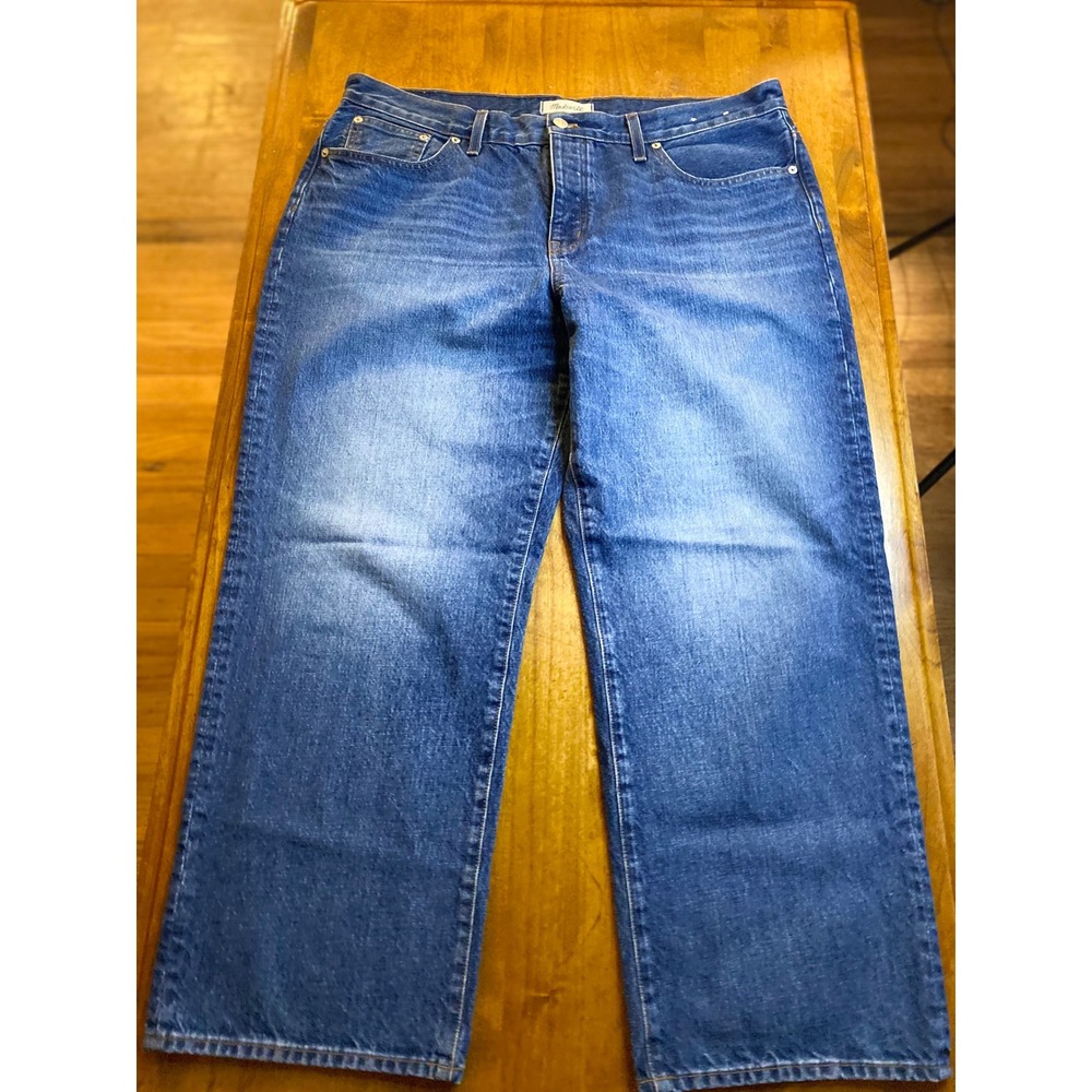 Madewell Low Slung Straight Jeans Button Fly Medium Wash Denim 32P - Picture 3 of 14